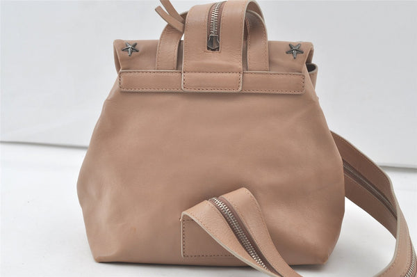 Authentic JIMMY CHOO Vintage Stella Star Studs Leather Backpack Pink Beige 7492K