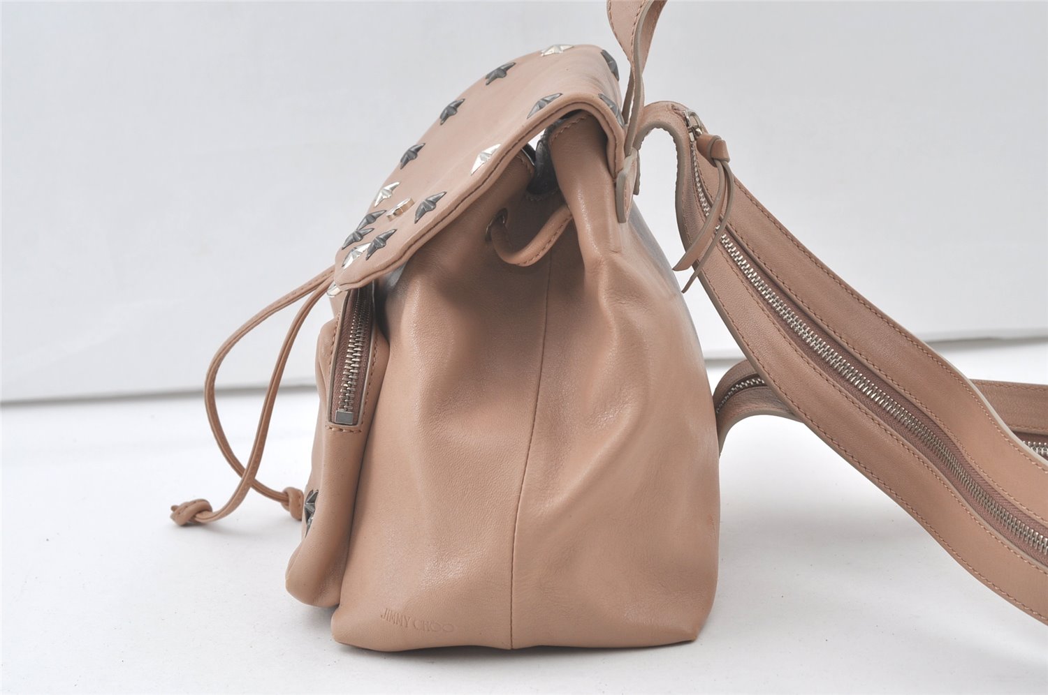 Authentic JIMMY CHOO Vintage Stella Star Studs Leather Backpack Pink Beige 7492K
