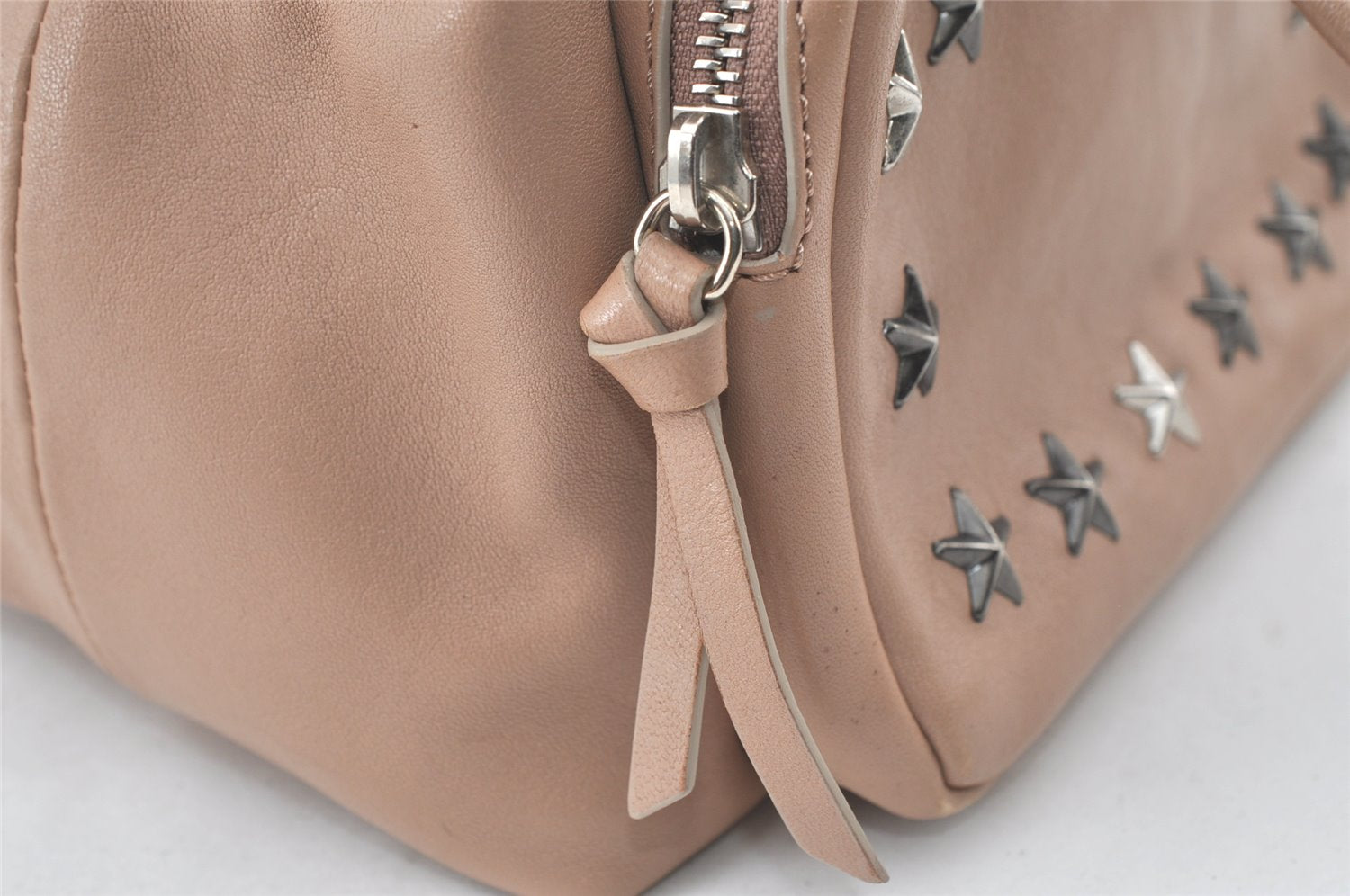 Authentic JIMMY CHOO Vintage Stella Star Studs Leather Backpack Pink Beige 7492K