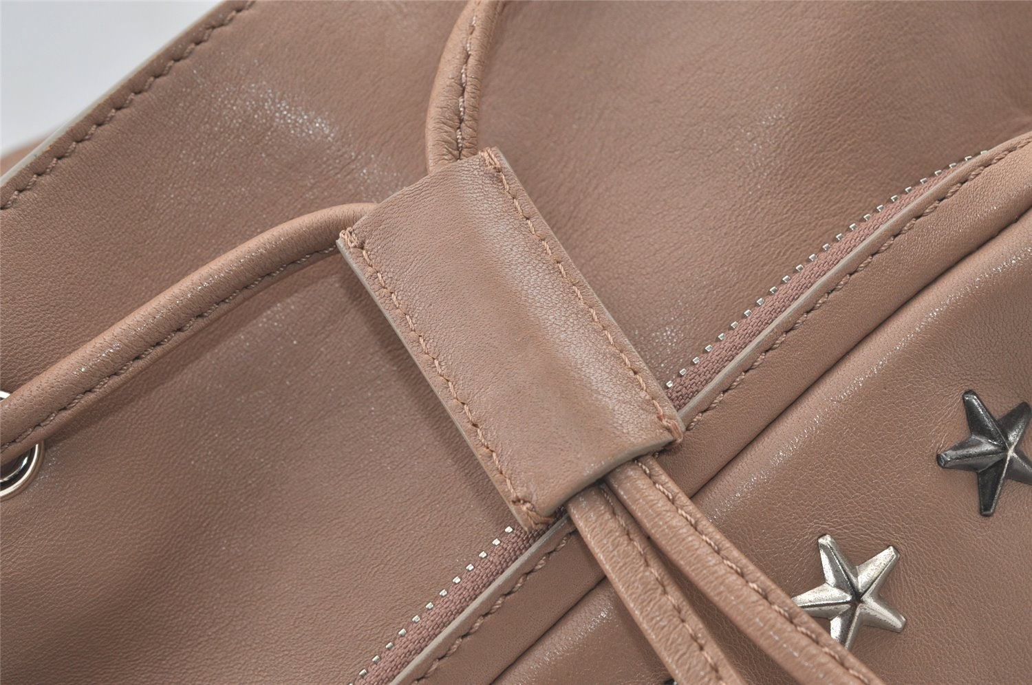 Authentic JIMMY CHOO Vintage Stella Star Studs Leather Backpack Pink Beige 7492K