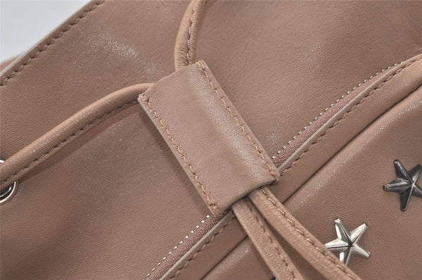 Authentic JIMMY CHOO Vintage Stella Star Studs Leather Backpack Pink Beige 7492K