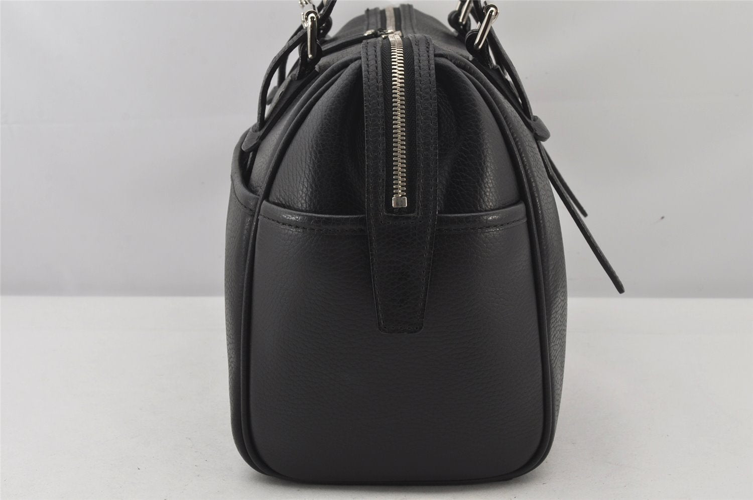 Authentic BURBERRY Vintage Leather Hand Boston Bag Black 7494K