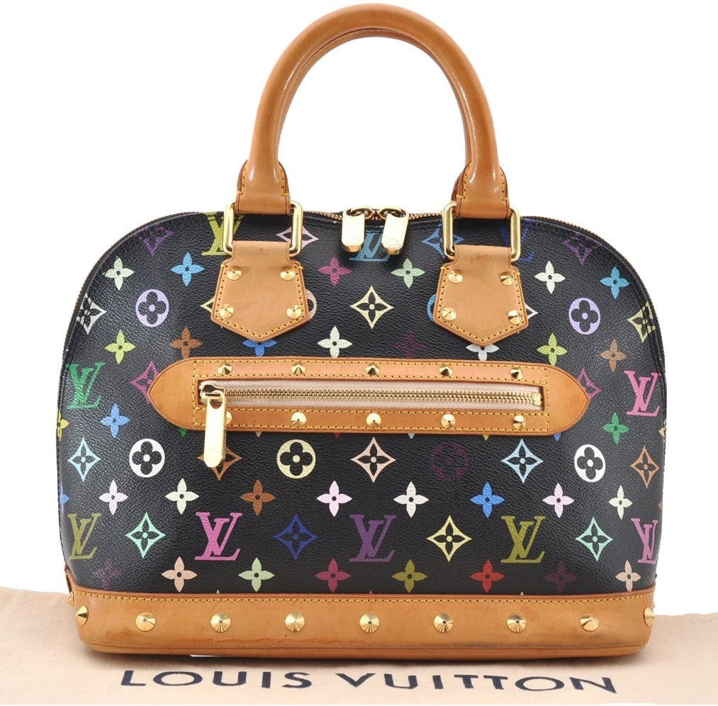 Auth Louis Vuitton Monogram Multicolor Alma PM Black Hand Bag M92646 LV 7495I