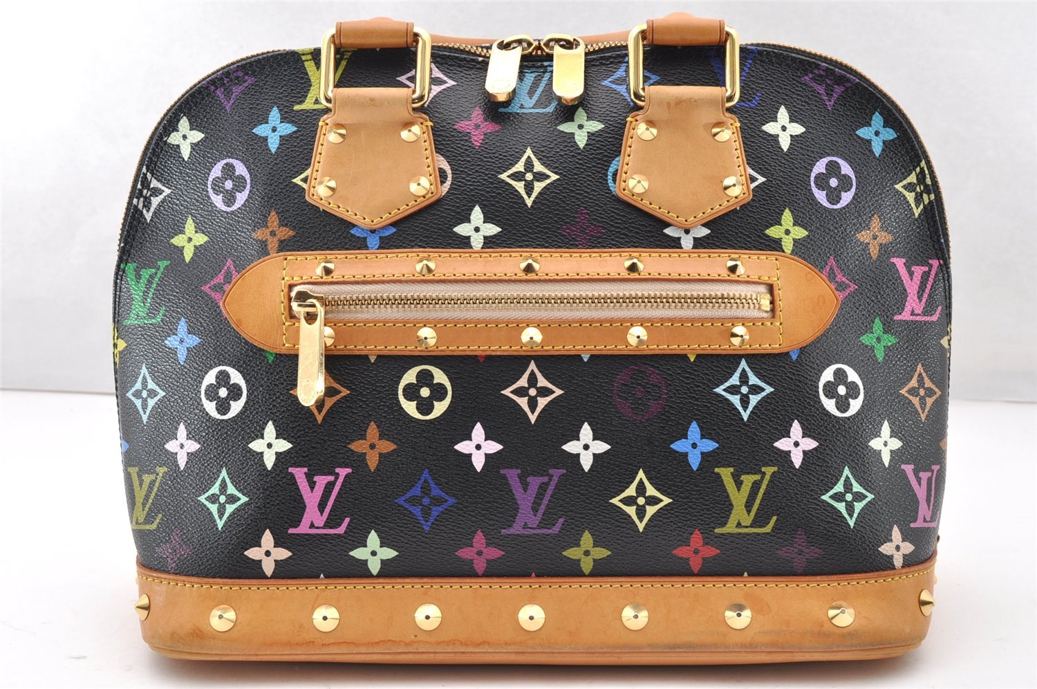 Auth Louis Vuitton Monogram Multicolor Alma PM Black Hand Bag M92646 LV 7495I