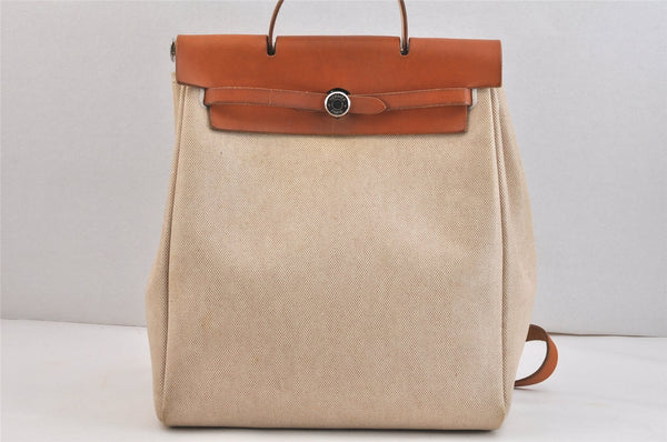 Authentic HERMES Her Bag Ado 2 In 1 2Way Backpack Canvas Leather White  7495K