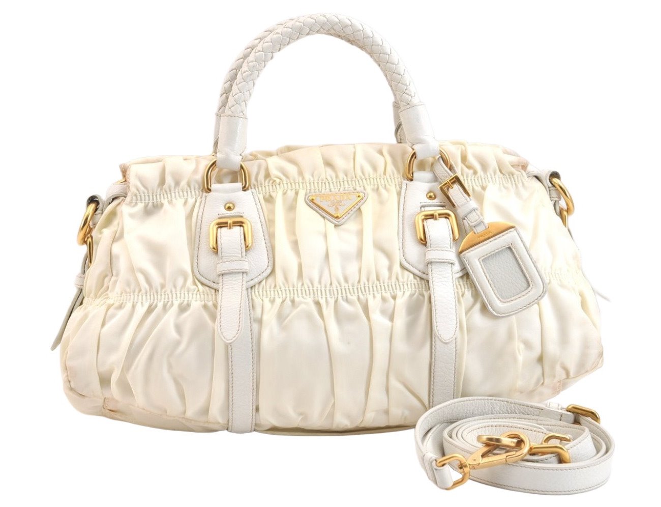 Authentic PRADA Tessuto Gaufre Nylon Leather 2Way Shoulder Hand Bag White 7496K