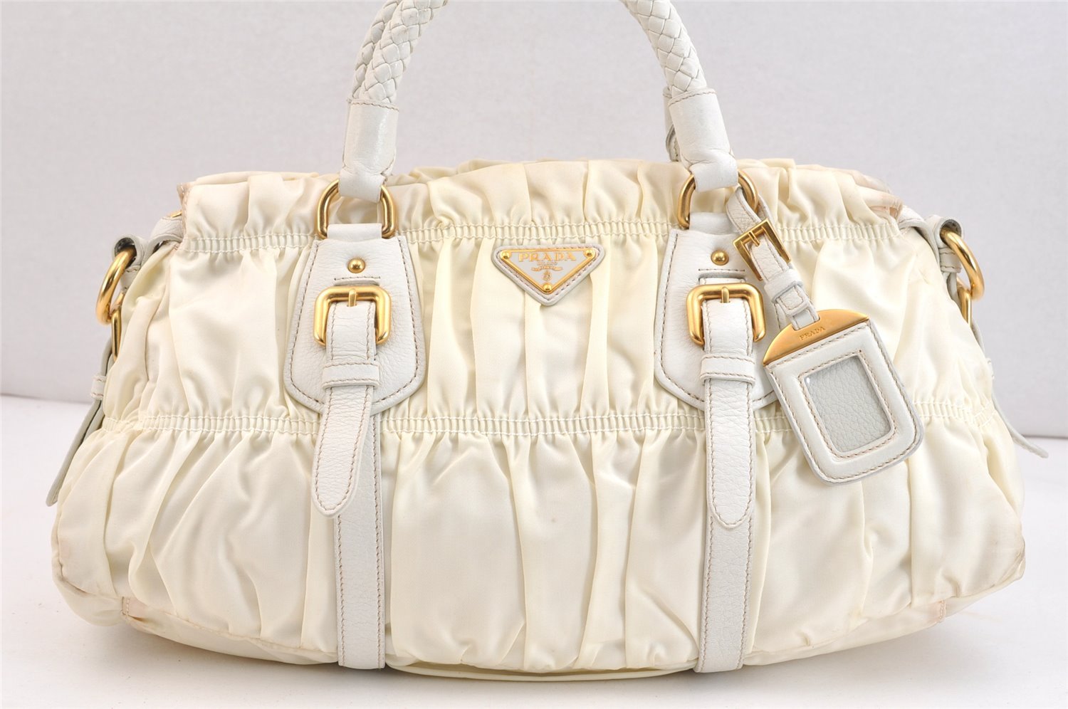 Authentic PRADA Tessuto Gaufre Nylon Leather 2Way Shoulder Hand Bag White 7496K