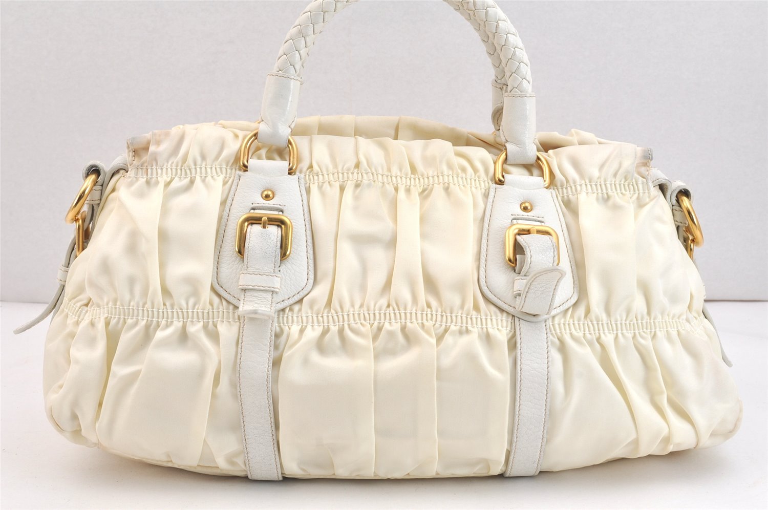 Authentic PRADA Tessuto Gaufre Nylon Leather 2Way Shoulder Hand Bag White 7496K