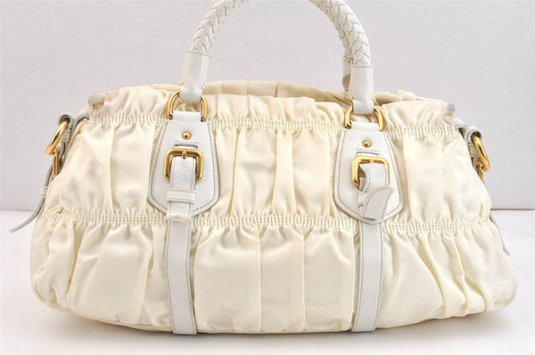 Authentic PRADA Tessuto Gaufre Nylon Leather 2Way Shoulder Hand Bag White 7496K