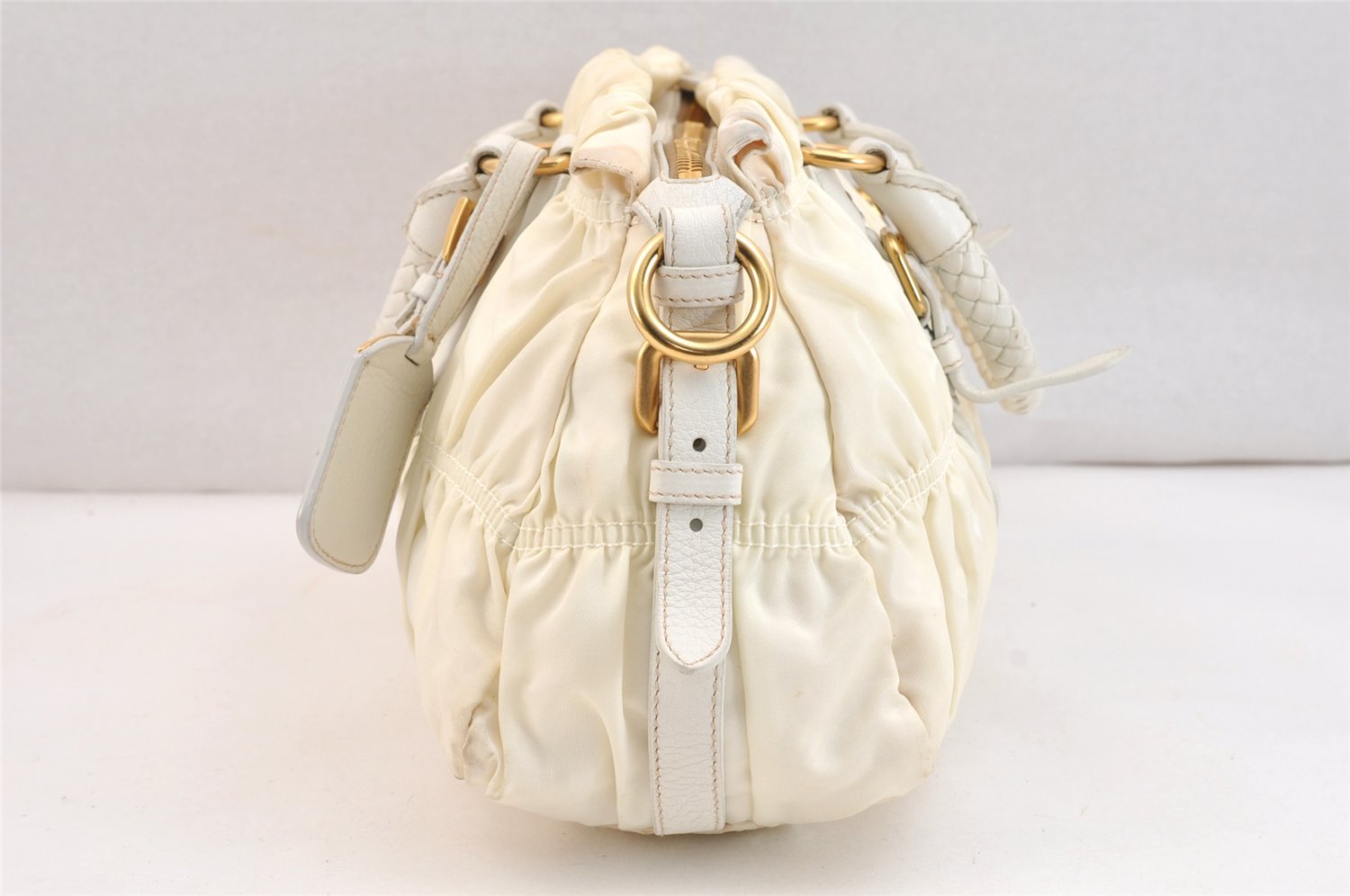 Authentic PRADA Tessuto Gaufre Nylon Leather 2Way Shoulder Hand Bag White 7496K