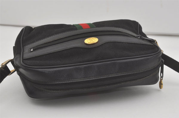 Authentic GUCCI Web Sherry Line Shoulder Cross Bag GG Canvas Leather Black 7499I