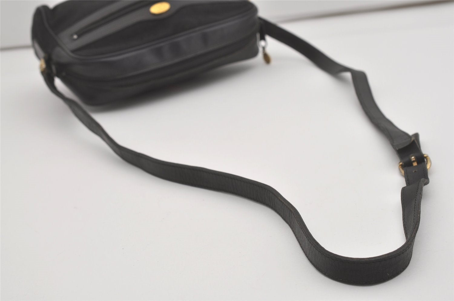 Authentic GUCCI Web Sherry Line Shoulder Cross Bag GG Canvas Leather Black 7499I