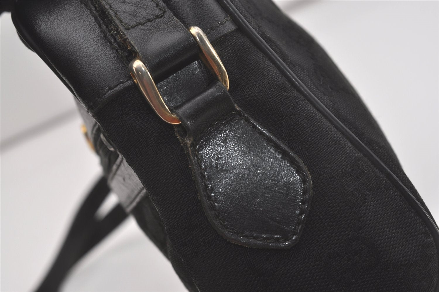 Authentic GUCCI Web Sherry Line Shoulder Cross Bag GG Canvas Leather Black 7499I