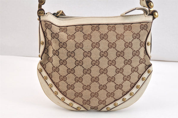 Auth GUCCI Sherry Line Studs Shoulder Bag GG Canvas Leather 144157 Brown 7499K