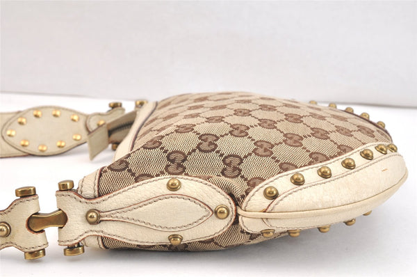 Auth GUCCI Sherry Line Studs Shoulder Bag GG Canvas Leather 144157 Brown 7499K