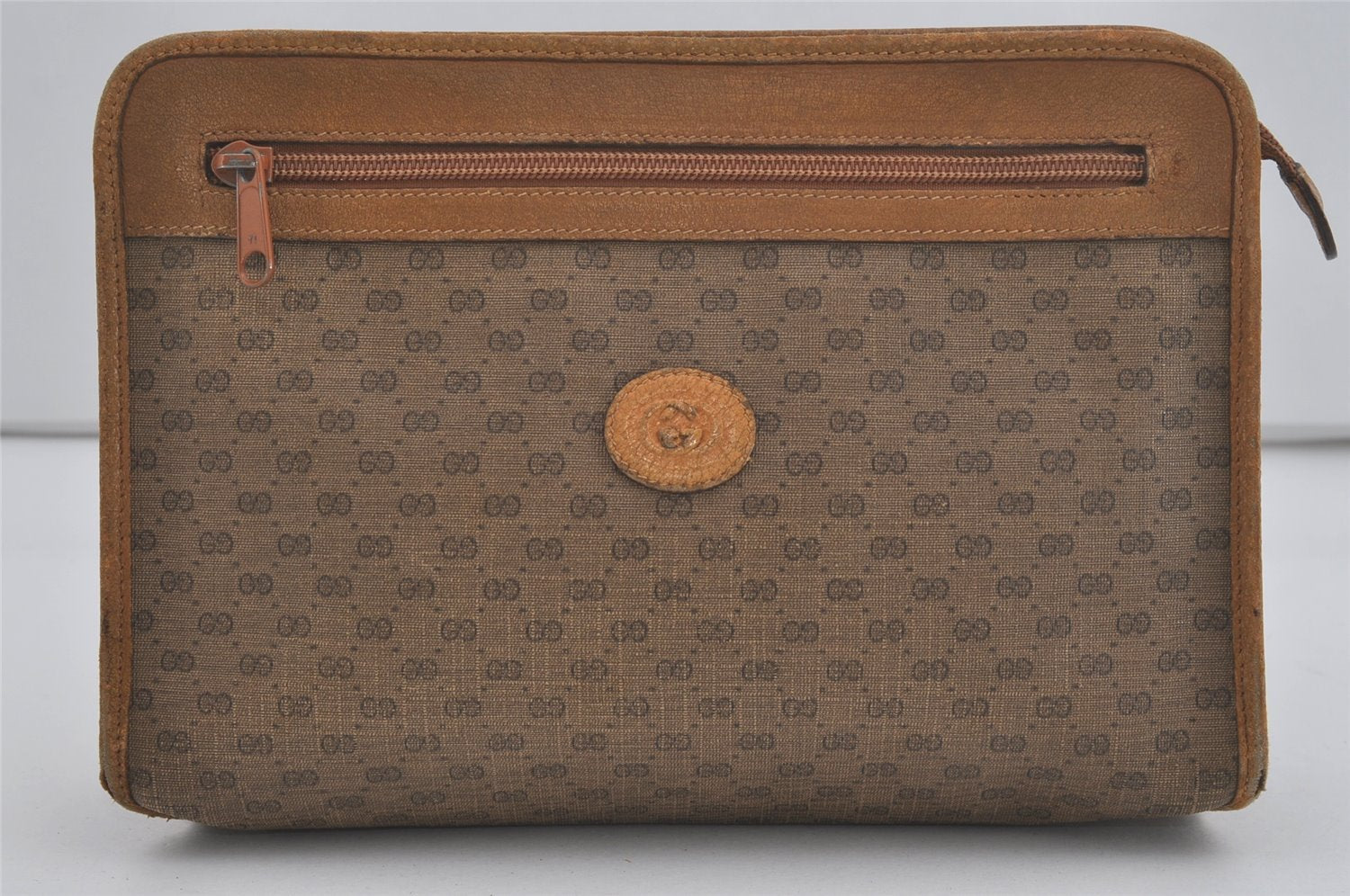 Authentic GUCCI Vintage Micro GG PVC Leather Clutch Hand Bag Purse Brown 7500I