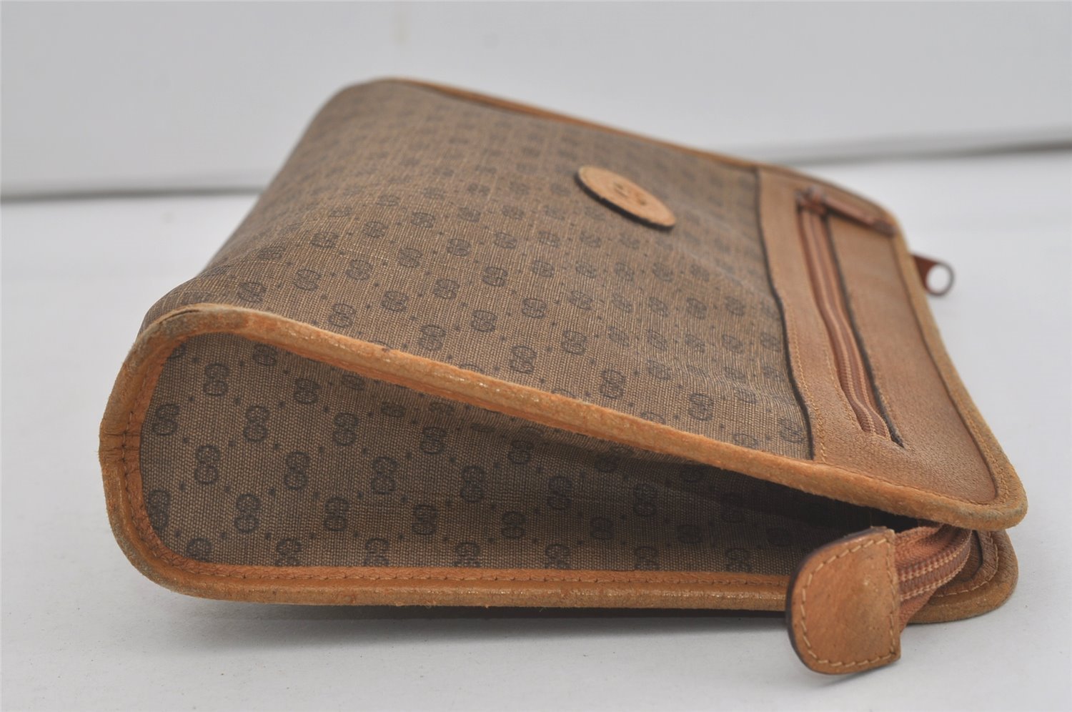 Authentic GUCCI Vintage Micro GG PVC Leather Clutch Hand Bag Purse Brown 7500I