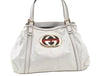 Authentic GUCCI Web Sherry Line Britt Tote Bag Leather 162094 White 7500K