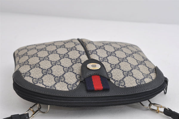 Authentic GUCCI Sherry Line Shoulder Cross Bag GG PVC Leather Navy Blue 7501I