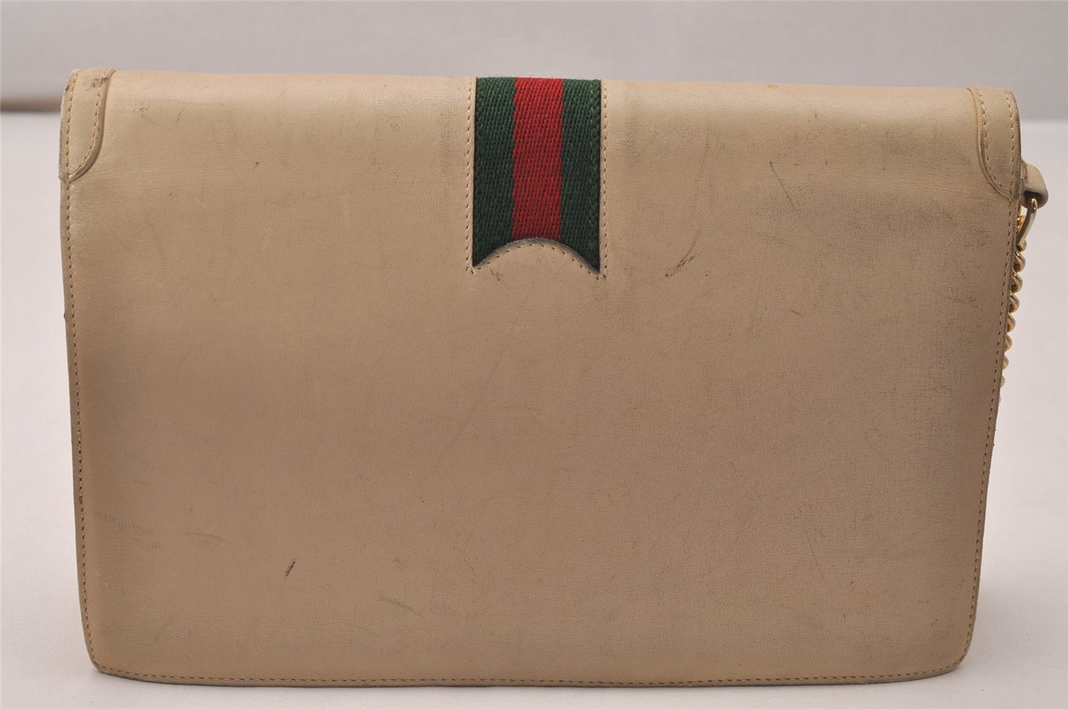 Authentic GUCCI Web Sherry Line Shoulder Bag Purse Leather White 7502J