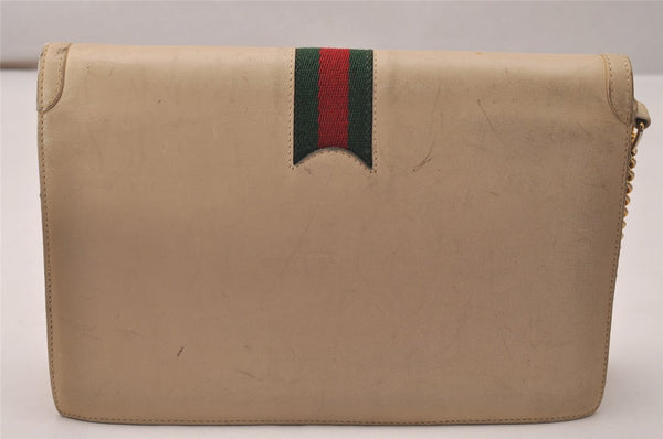 Authentic GUCCI Web Sherry Line Shoulder Bag Purse Leather White 7502J