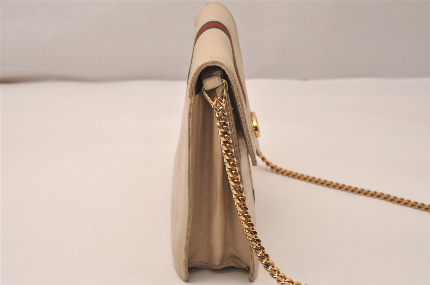 Authentic GUCCI Web Sherry Line Shoulder Bag Purse Leather White 7502J