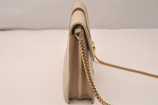 Authentic GUCCI Web Sherry Line Shoulder Bag Purse Leather White 7502J