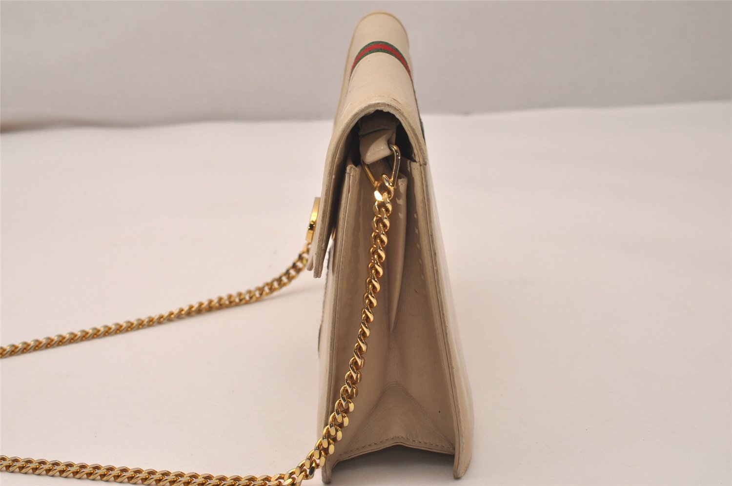 Authentic GUCCI Web Sherry Line Shoulder Bag Purse Leather White 7502J