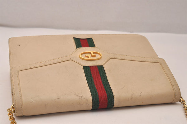 Authentic GUCCI Web Sherry Line Shoulder Bag Purse Leather White 7502J