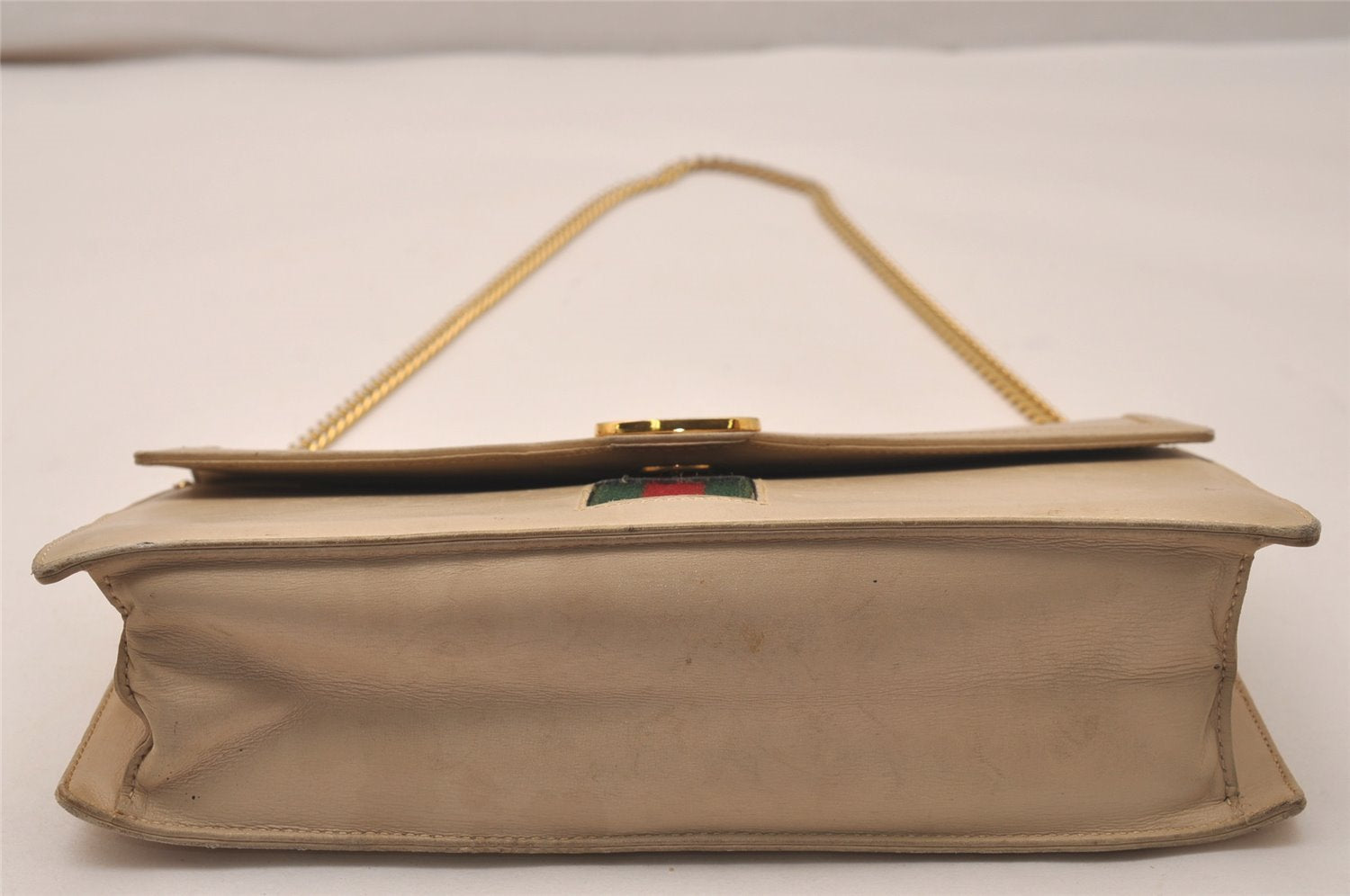 Authentic GUCCI Web Sherry Line Shoulder Bag Purse Leather White 7502J