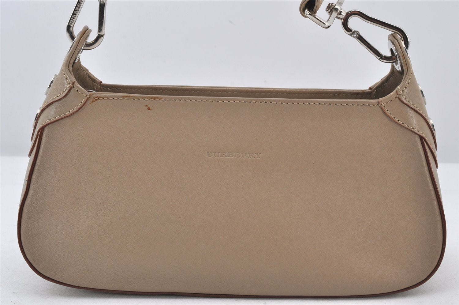 Authentic BURBERRY Vintage Leather Shoulder Hand Bag Purse Beige 7502K