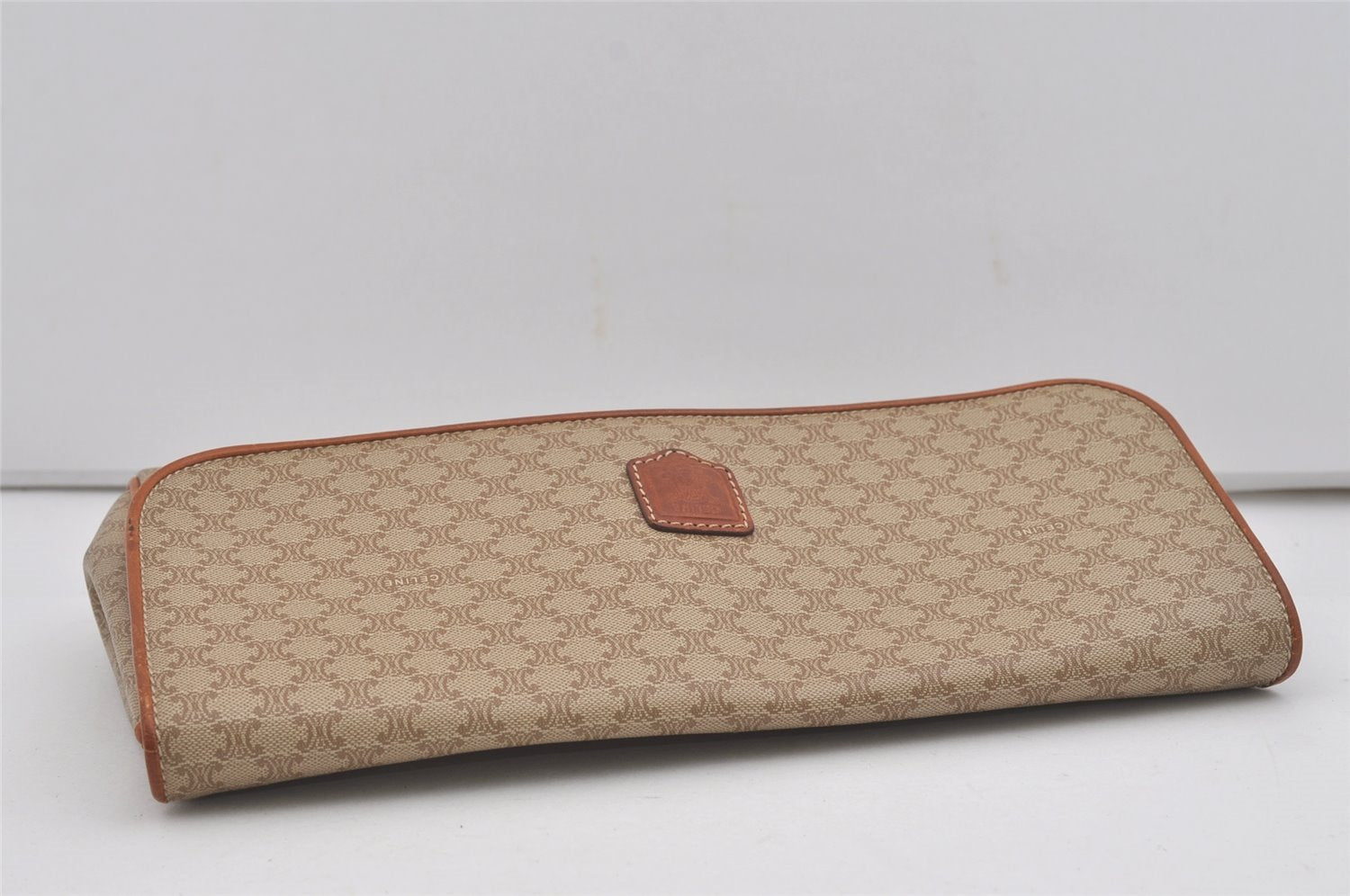 Authentic CELINE Macadam Blason Pattern Clutch Hand Bag PVC Leather Beige 7503I