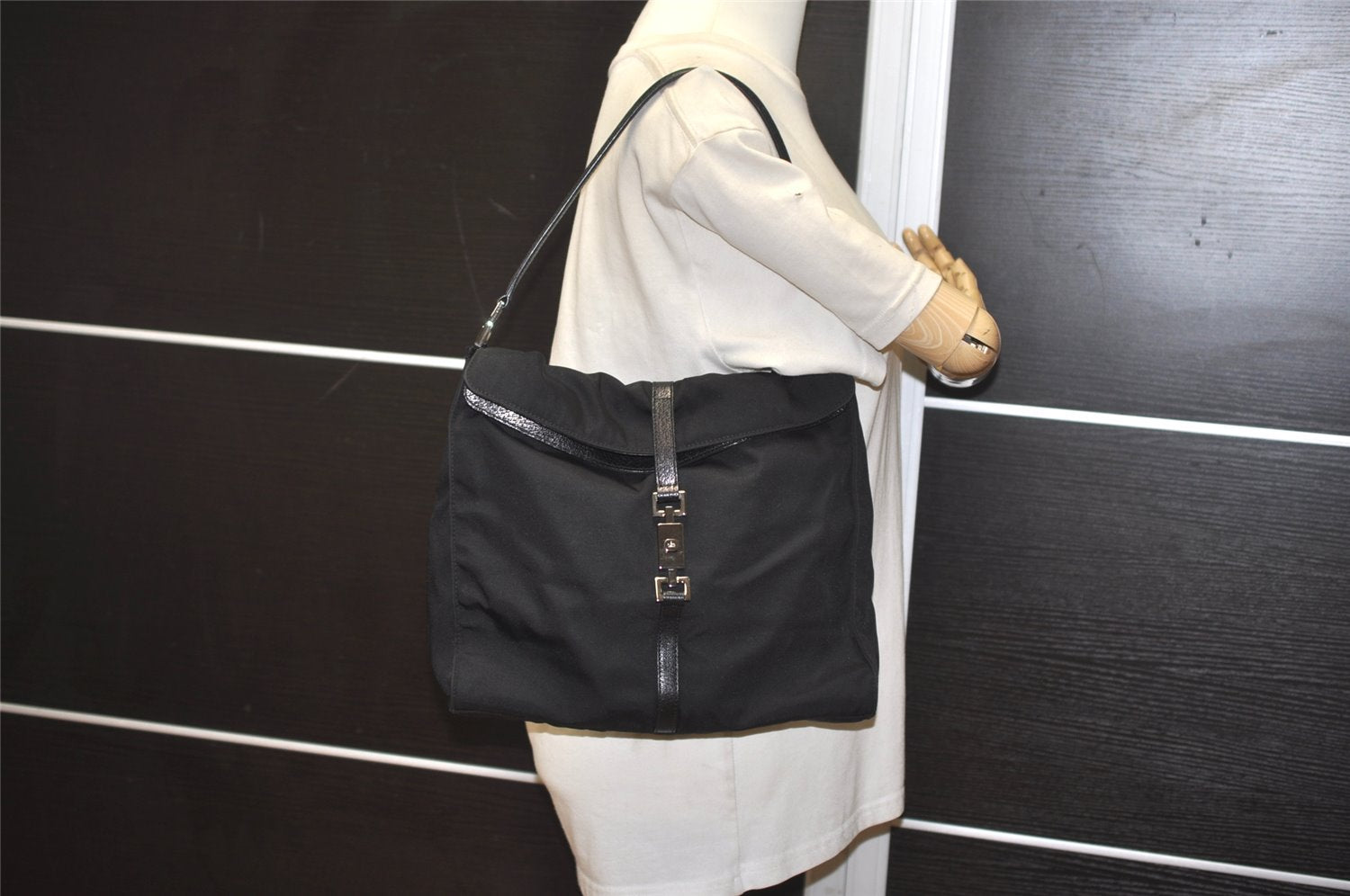 Authentic GUCCI Jackie Shoulder Hand Bag Nylon Leather 0013355 Black 7512J