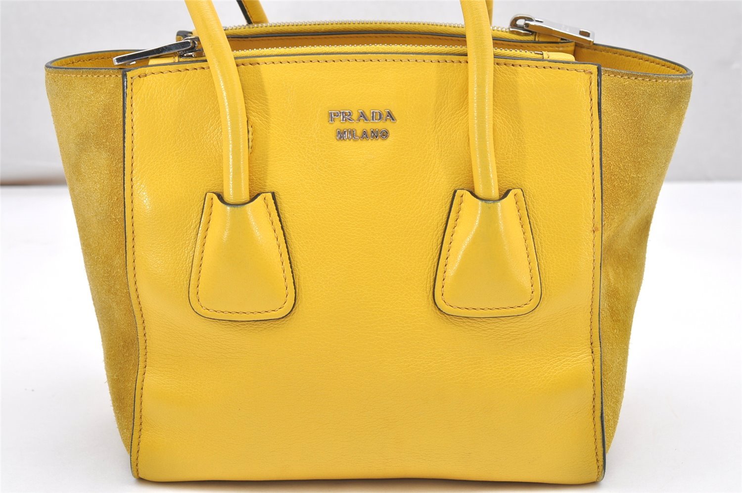 Authentic PRADA Leather Nappa Suede 2Way Shoulder Hand Bag Purse Yellow 7513K