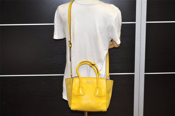 Authentic PRADA Leather Nappa Suede 2Way Shoulder Hand Bag Purse Yellow 7513K