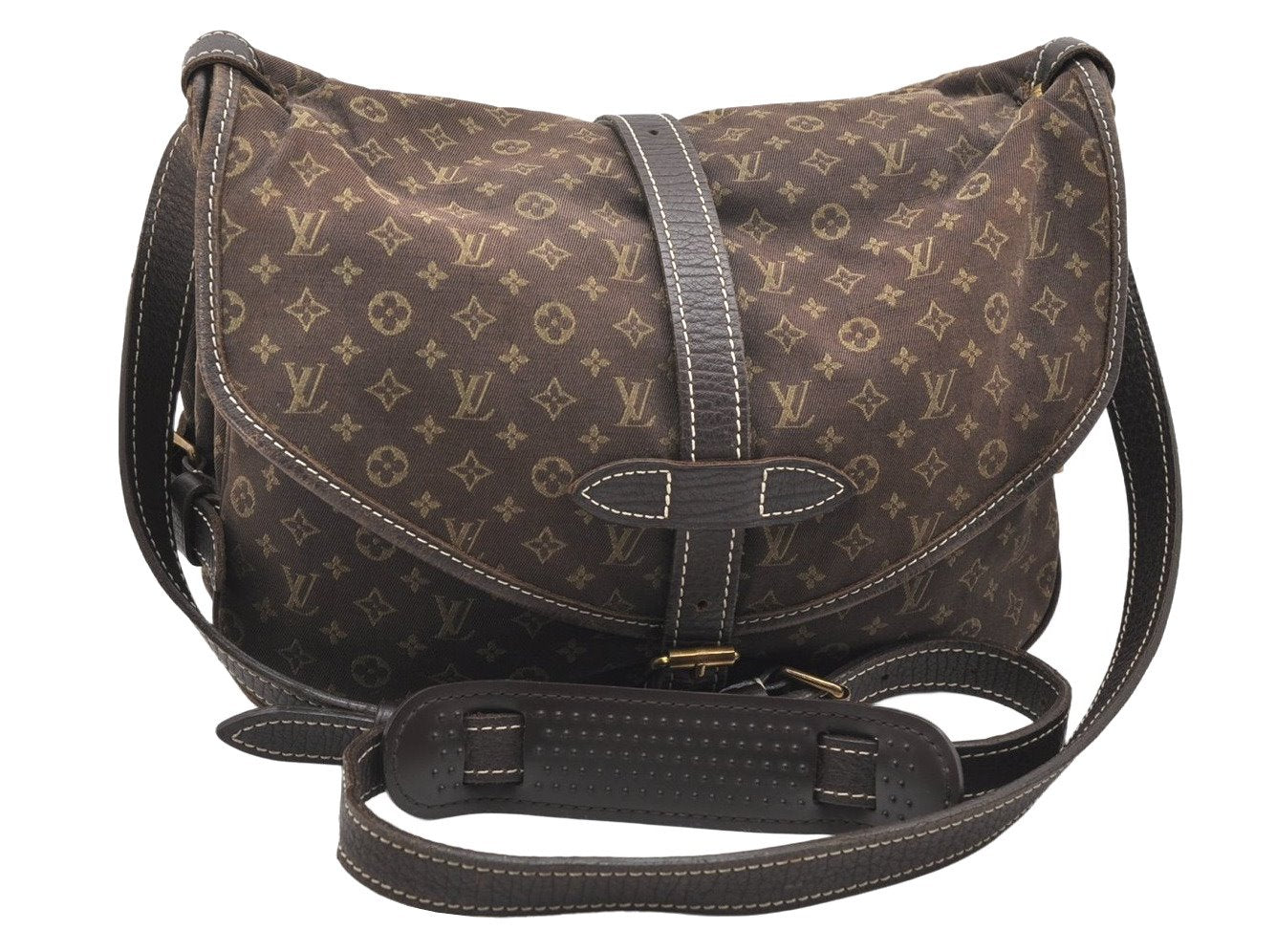 Auth Louis Vuitton Monogram Mini Lin Saumur 30 Shoulder Bag M95227 Brown 7516K