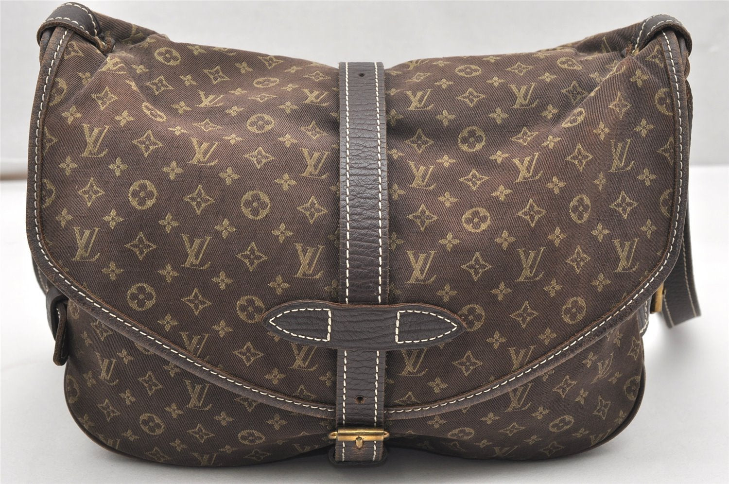 Auth Louis Vuitton Monogram Mini Lin Saumur 30 Shoulder Bag M95227 Brown 7516K