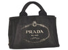 Authentic PRADA Vintage Canapa SS Denim Tote Hand Bag Purse Black 7518K