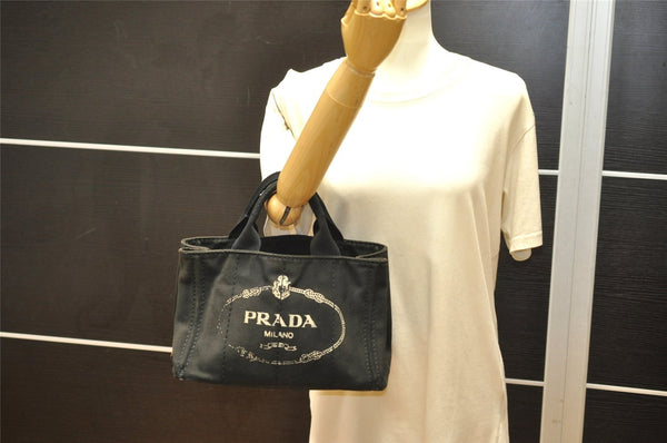 Authentic PRADA Vintage Canapa SS Denim Tote Hand Bag Purse Black 7518K