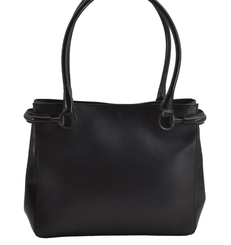 Authentic GUCCI Horsebit Vintage Shoulder Tote Bag Leather 101971 Black 7522I