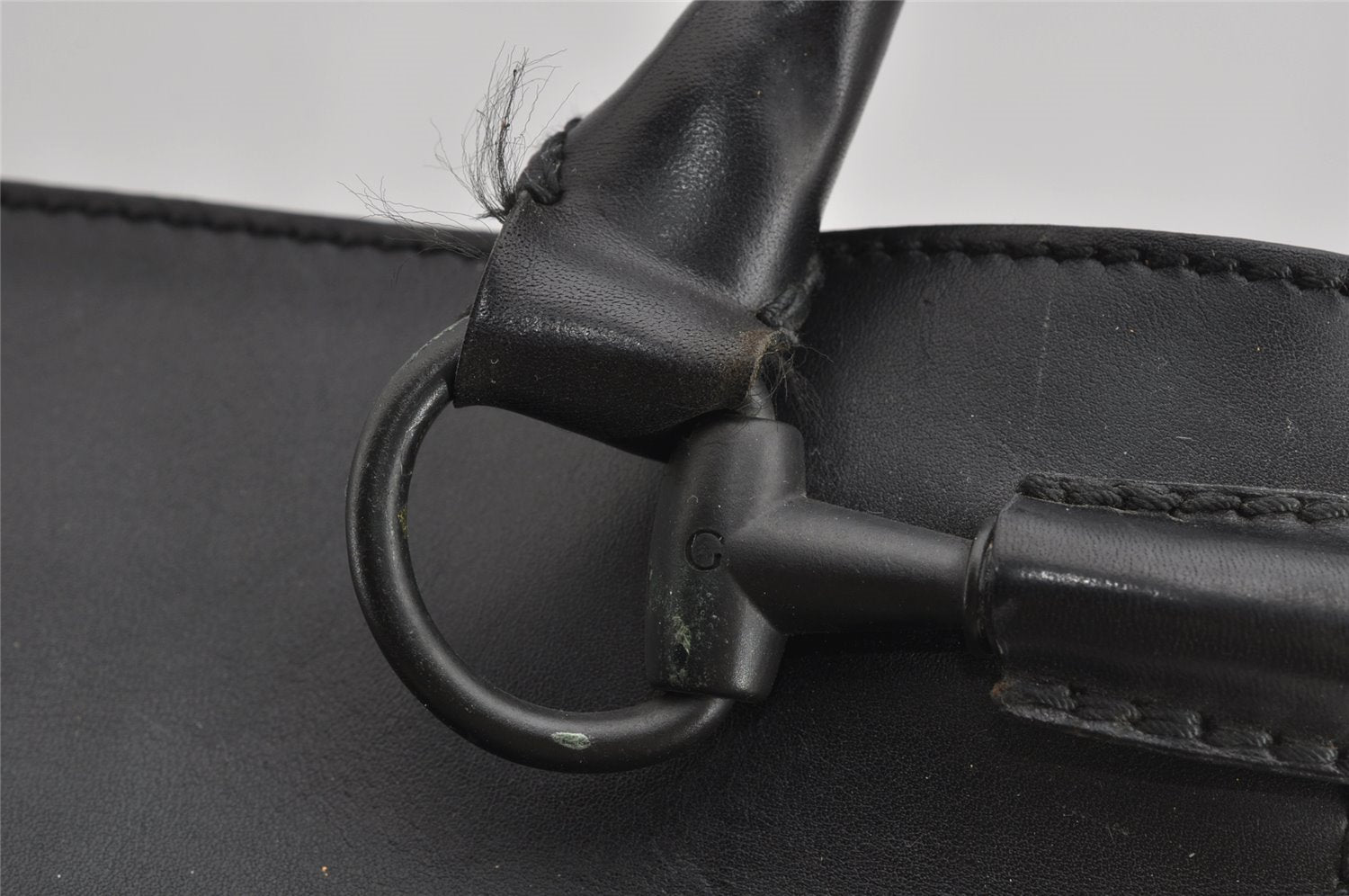 Authentic GUCCI Horsebit Vintage Shoulder Tote Bag Leather 101971 Black 7522I