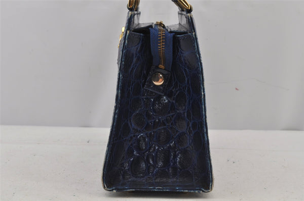 Authentic Gianni Versace Vintage Leather Hand Bag Purse Blue 7522J