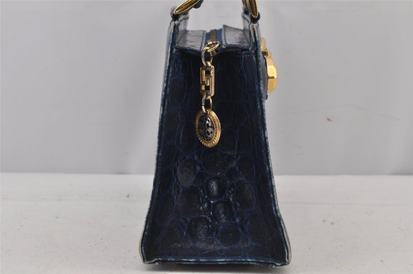 Authentic Gianni Versace Vintage Leather Hand Bag Purse Blue 7522J