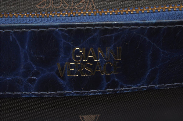 Authentic Gianni Versace Vintage Leather Hand Bag Purse Blue 7522J