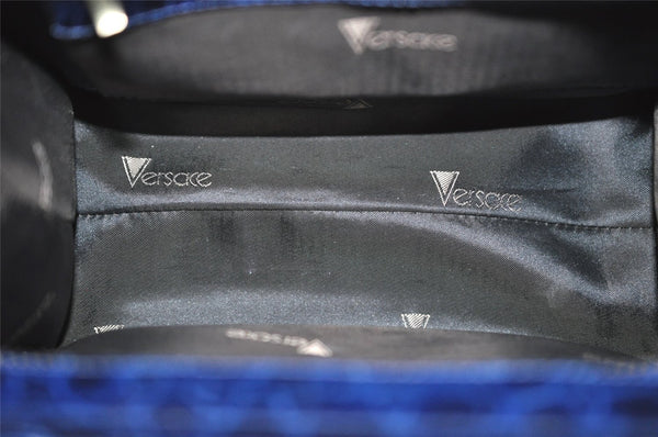 Authentic Gianni Versace Vintage Leather Hand Bag Purse Blue 7522J