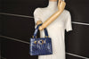 Authentic Gianni Versace Vintage Leather Hand Bag Purse Blue 7522J