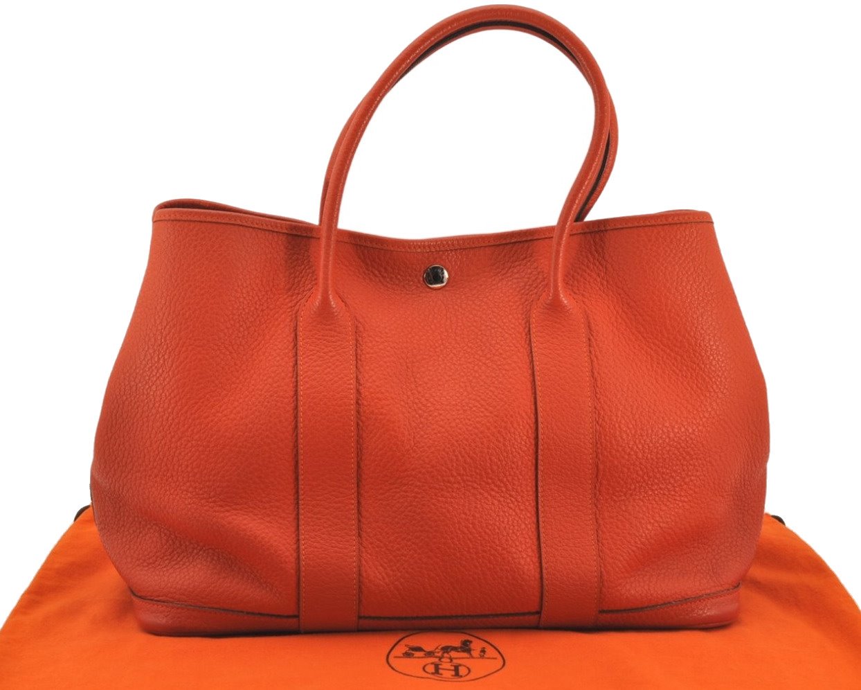 Authentic HERMES Vintage Garden Party MM Shoulder Tote Bag Leather Orange 7522K