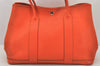 Authentic HERMES Vintage Garden Party MM Shoulder Tote Bag Leather Orange 7522K