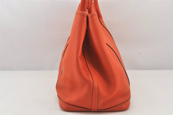 Authentic HERMES Vintage Garden Party MM Shoulder Tote Bag Leather Orange 7522K