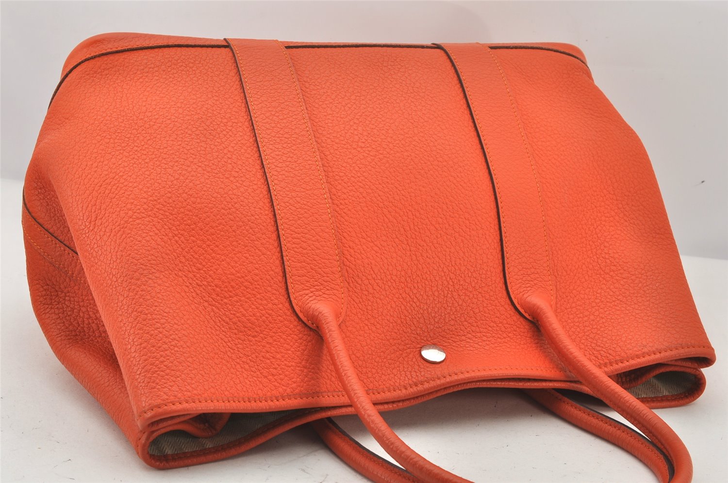 Authentic HERMES Vintage Garden Party MM Shoulder Tote Bag Leather Orange 7522K